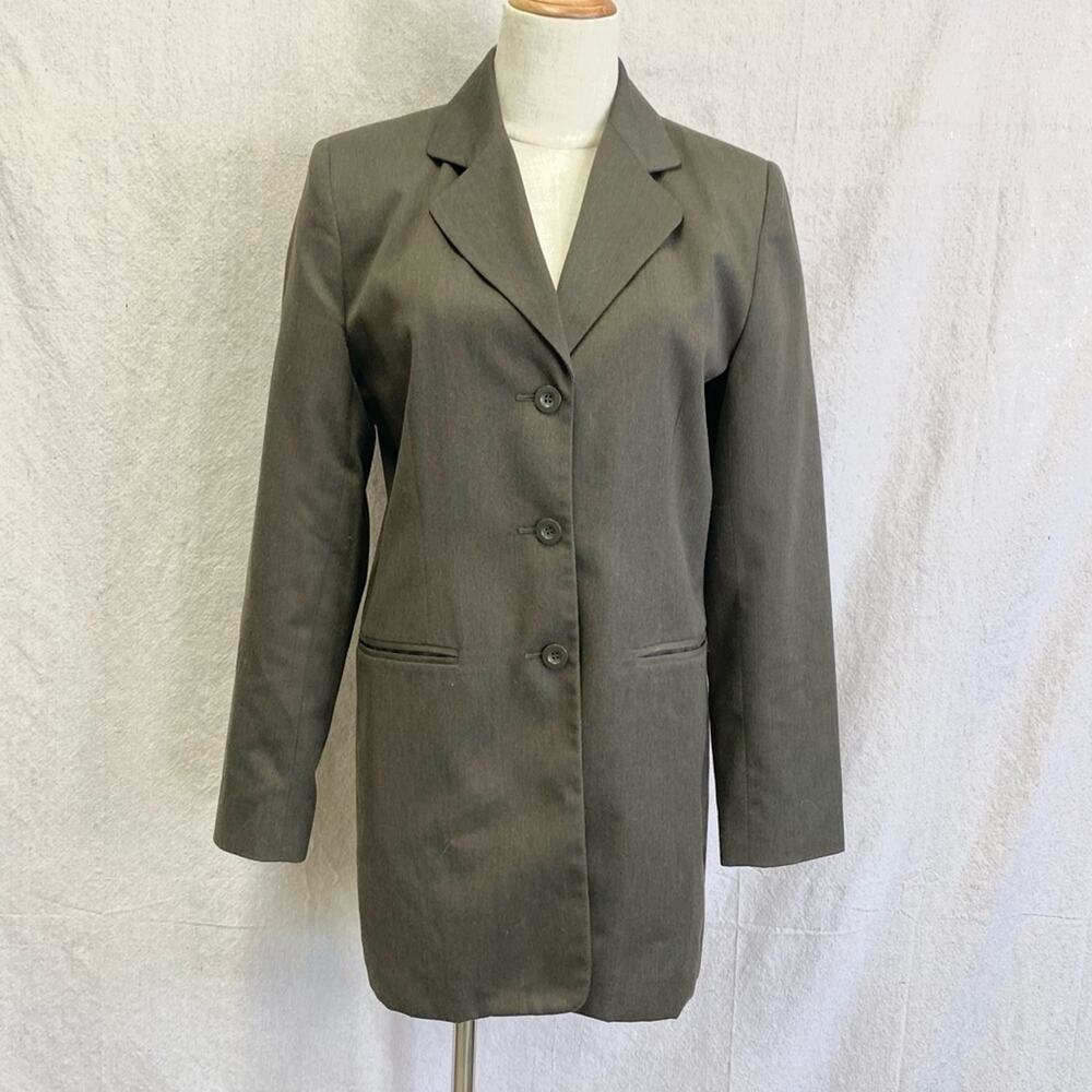Vintage 90s Stephanie Andrews brown longline 3 button boyfriend blazer size 4
